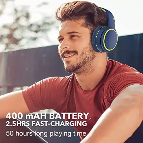 RORSOU B10 Беспроводные Bluetooth накладные наушники, Легкие складные стерео наушники с микрофоном, 50 часов воспроизведения, Регулировка громкости, Bluetooth 5.3 наушники для iPad/Путешествий/Планшета/ПК (Синий) - 4