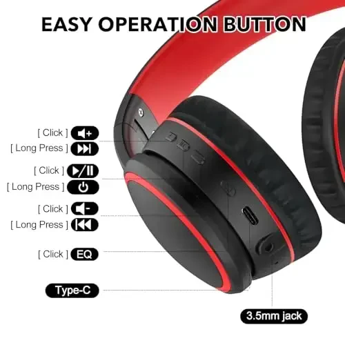 RORSOU B10 Bluetooth Headphones Over Ear, 2 EQ Music Modes(Normal/Bass) and 50H Playtime Wireless Headphones with Mic, Lightweight Folding HiFi Stereo Headset for iPad/Travel/Tablet/PC/Home (Black) - 5