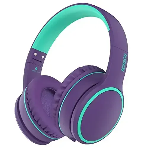 RORSOU B10 Bluetooth Headphones Over Ear, 2 EQ Music Modes(Normal/Bass) and 50H Playtime Wireless Headphones with Mic, Lightweight Folding HiFi Stereo Headset for iPad/Travel/Tablet/PC/Home (Purple) - 1