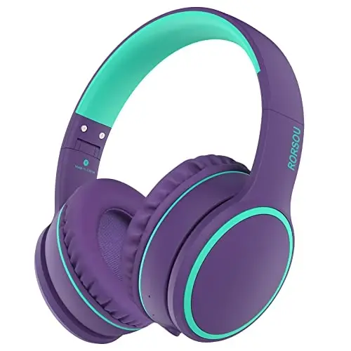 RORSOU B10 Bluetooth Headphones Over Ear, 2 EQ Music Modes(Normal/Bass) and 50H Playtime Wireless Headphones with Mic, Lightweight Folding HiFi Stereo Headset for iPad/Travel/Tablet/PC/Home (Purple) - 3