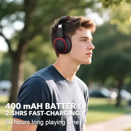 RORSOU B10 Bluetooth наушники накладные, 2 режима эквалайзера (обычный/бас) и 50 часов воспроизведения, беспроводные наушники с микрофоном, легкая складная Hi-Fi стереогарнитура для iPad/путешествий/планшета/ПК/дома (черный) - 4
