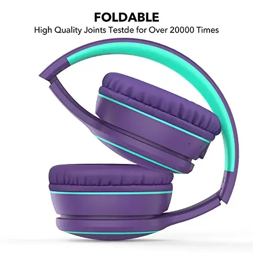 RORSOU B10 Bluetooth Quloqchinlar Quloq ustida, 2 EQ Musiqa Rejimi(Normal/Bass) va 50 Soat O'yin Vaqti Mikrofonli Simsiz Quloqchinlar, iPad/Sayohat/Planshet/Kompyuter/Uy uchun Yengil Buklanadigan HiFi Stereo Garnitura (Binafsha) - 4