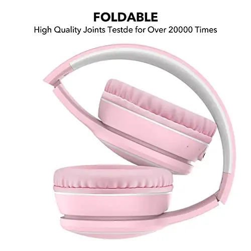 RORSOU B10 Wireless Over-Ear Headphones, Lightweight Folding Stereo Bass Bluetooth Headset with Mic, 50H Playtime, Volume Control, Bluetooth 5.3 Headphones for iPad/Travel/Tablet/PC (Pink) - RORSOU (1)