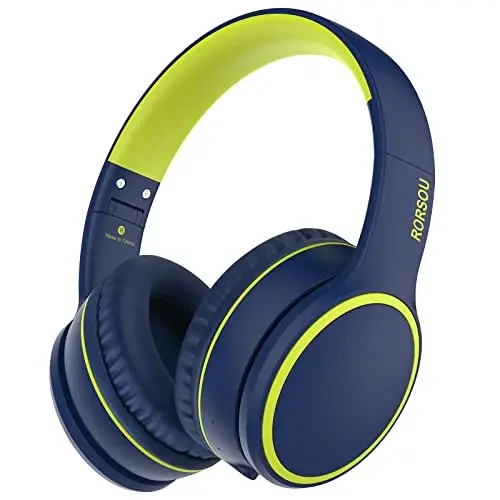 RORSOU B10 simsiz Bluetooth quloqchinlari, mikrofonli yengil buklanadigan stereo bass garniturasi, 50 soatlik oʻyin vaqti, ovoz balandligini boshqarish, iPad/sayohat/planshet/kompyuter uchun Bluetooth 5.3 quloqchinlari (koʻk) - 3