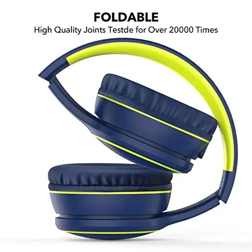 RORSOU B10 simsiz Bluetooth quloqchinlari, mikrofonli yengil buklanadigan stereo bass garniturasi, 50 soatlik oʻyin vaqti, ovoz balandligini boshqarish, iPad/sayohat/planshet/kompyuter uchun Bluetooth 5.3 quloqchinlari (koʻk) - 4