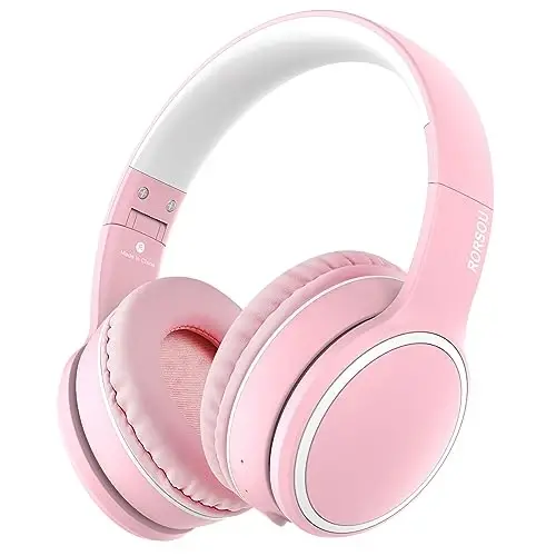 RORSOU B10 Simsiz Quloqchinlar Quloq Ustida, Engil Katlanadigan Chuqur Bass Bluetooth Quloqchin Mikrofonli, 50 soat O'ynash Vaqti, Ovozni Boshqarish, iPad/Sayohat/Tablet/Kompyuter uchun Bluetooth 5.3 Quloqchin (Pushti) - 1