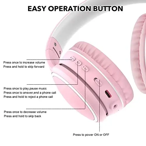 RORSOU B10 Simsiz Quloqchinlar Quloq Ustida, Engil Katlanadigan Chuqur Bass Bluetooth Quloqchin Mikrofonli, 50 soat O'ynash Vaqti, Ovozni Boshqarish, iPad/Sayohat/Tablet/Kompyuter uchun Bluetooth 5.3 Quloqchin (Pushti) - 5
