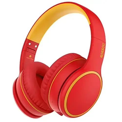 RORSOU B10 Wireless Bluetooth Over-Ear Headphones, Lightweight Folding Stereo Bass Headset with Mic, 50H Playtime, Volume Control, Bluetooth 5.3 Headphones for iPad/Travel/Tablet/PC (Red) - 1