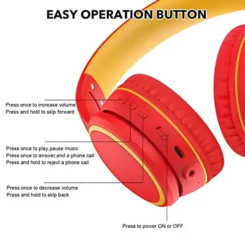 RORSOU B10 Wireless Bluetooth Over-Ear Headphones, Lightweight Folding Stereo Bass Headset with Mic, 50H Playtime, Volume Control, Bluetooth 5.3 Headphones for iPad/Travel/Tablet/PC (Red) - 5