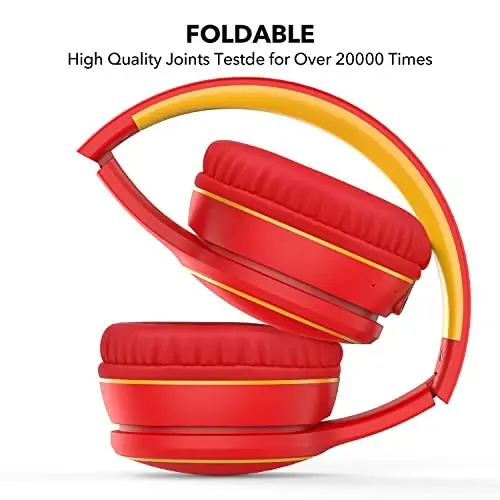 RORSOU B10 Wireless Bluetooth Over-Ear Headphones, Lightweight Folding Stereo Bass Headset with Mic, 50H Playtime, Volume Control, Bluetooth 5.3 Headphones for iPad/Travel/Tablet/PC (Red) - 2