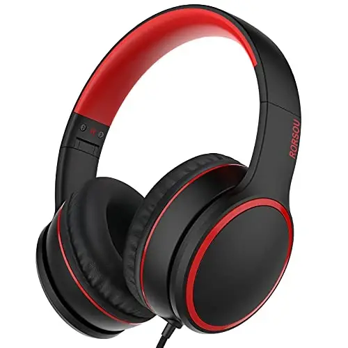RORSOU R10 Over-Ear Headphones with Microphone, Lightweight Folding Stereo Bass Headset with 1.5M No-Tangle Cord, Portable Wired Headphones for Smartphone Tablet Computer MP3 / 4 (Black) - 1