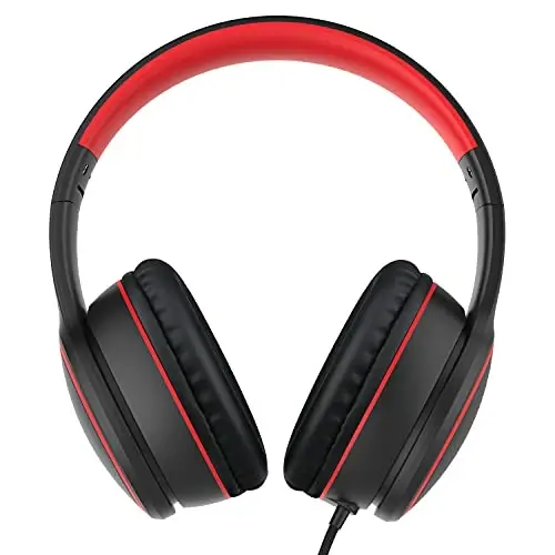 RORSOU R10 Over-Ear Headphones with Microphone, Lightweight Folding Stereo Bass Headset with 1.5M No-Tangle Cord, Portable Wired Headphones for Smartphone Tablet Computer MP3 / 4 (Black) - 2