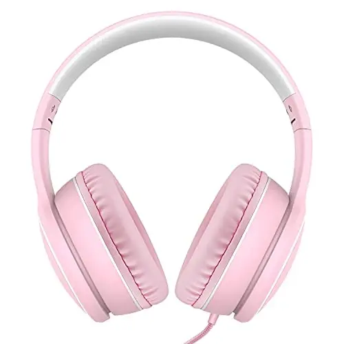 RORSOU R10 Mikrofonli quloqchinlar, Yengil buklama stereo basli garnitura, 1,5M chalkashmaydigan simli, Smartphone planshet kompyuter MP3 / 4 uchun portativ simli quloqchinlar (Pushti) - 5