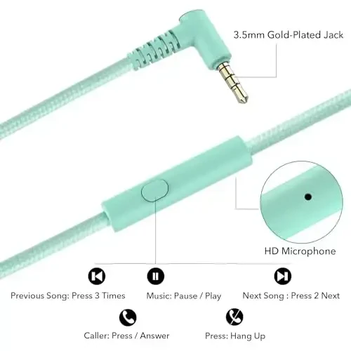 RORSOU R10 Mikrofonli quloqchinlar Yengil vaznli katlanadigan stereo bassli garnitura 1,5M chalkashmas simli portativ simli quloqchinlar Smartfon planshet kompyuter uchun yashil - 2