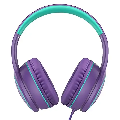 RORSOU R10 Over-Ear Headphones with Microphone, Lightweight Folding Stereo Bass Headset with 1.5M No-Tangle Cord, Portable Wired Headphones for Smartphone Tablet Computer MP3 / 4 (Purple) - 2