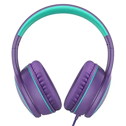 RORSOU R10 Over-Ear Headphones with Microphone, Lightweight Folding Stereo Bass Headset with 1.5M No-Tangle Cord, Portable Wired Headphones for Smartphone Tablet Computer MP3 / 4 (Purple) - 2