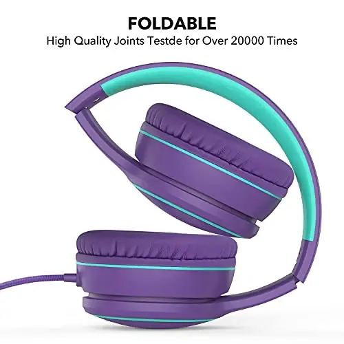 RORSOU R10 Over-Ear Headphones with Microphone, Lightweight Folding Stereo Bass Headset with 1.5M No-Tangle Cord, Portable Wired Headphones for Smartphone Tablet Computer MP3 / 4 (Purple) - 3