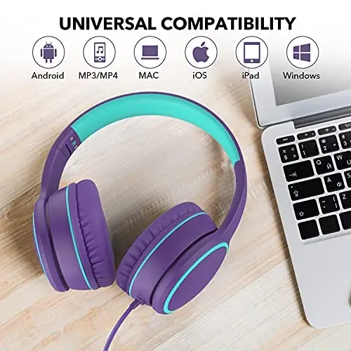 RORSOU R10 Over-Ear Headphones with Microphone, Lightweight Folding Stereo Bass Headset with 1.5M No-Tangle Cord, Portable Wired Headphones for Smartphone Tablet Computer MP3 / 4 (Purple) - 6