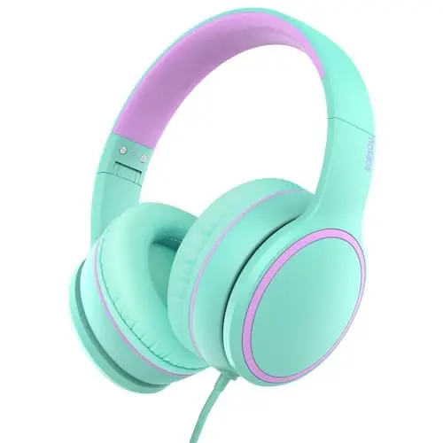 RORSOU R10 Over-Ear Headphones with Microphone Lightweight Folding Stereo Bass Headset with 1.5M No-Tangle Cord Portable Wired Headphones for Smartphone Tablet Computer Green - 3