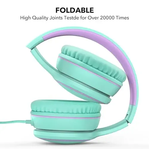 RORSOU R10 Over-Ear Headphones with Microphone Lightweight Folding Stereo Bass Headset with 1.5M No-Tangle Cord Portable Wired Headphones for Smartphone Tablet Computer Green - 5