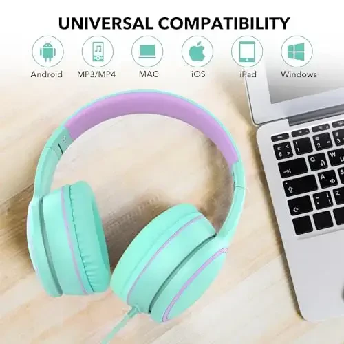 RORSOU R10 Over-Ear Headphones with Microphone Lightweight Folding Stereo Bass Headset with 1.5M No-Tangle Cord Portable Wired Headphones for Smartphone Tablet Computer Green - 3