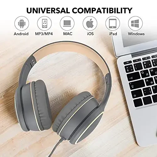RORSOU R10 Over-Ear Headphones with Microphone, Lightweight Folding Stereo Bass Headset with 1.5M No-Tangle Cord, Portable Wired Headphones for Smartphone Tablet Computer MP3 / 4 (Grey) - 6