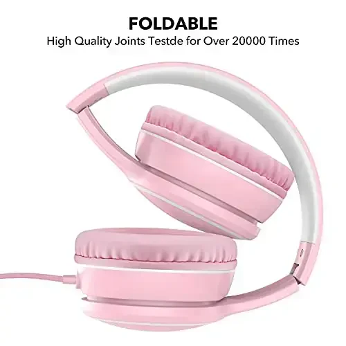 RORSOU R10 Over-Ear Headphones with Microphone, Lightweight Folding Stereo Bass Headset with 1.5M No-Tangle Cord, Portable Wired Headphones for Smartphone Tablet Computer MP3 / 4 (Pink) - 6