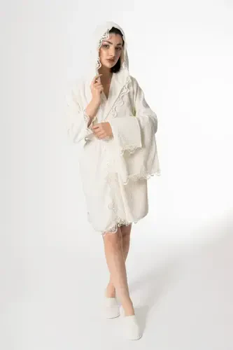 Rosa Bridal Robe Set 5 Pieces Lace Dowry Set-Cream - 1