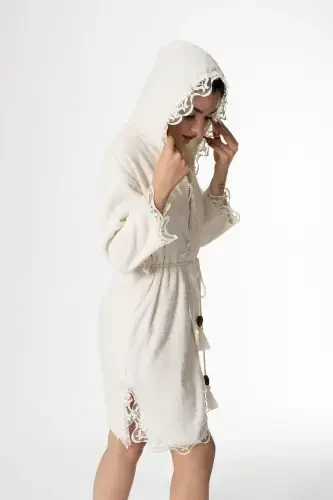 Rosa Bridal Robe Set 5 Pieces Lace Dowry Set-Cream - 4