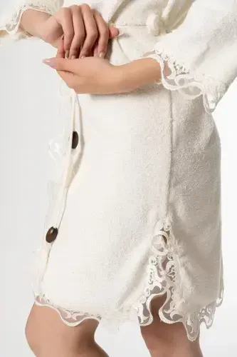 Rosa Bridal Robe Set 5 Pieces Lace Dowry Set-Cream - 6