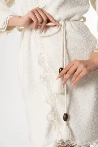 Rosa Bridal Robe Set 5 Pieces Lace Dowry Set-Cream - 7