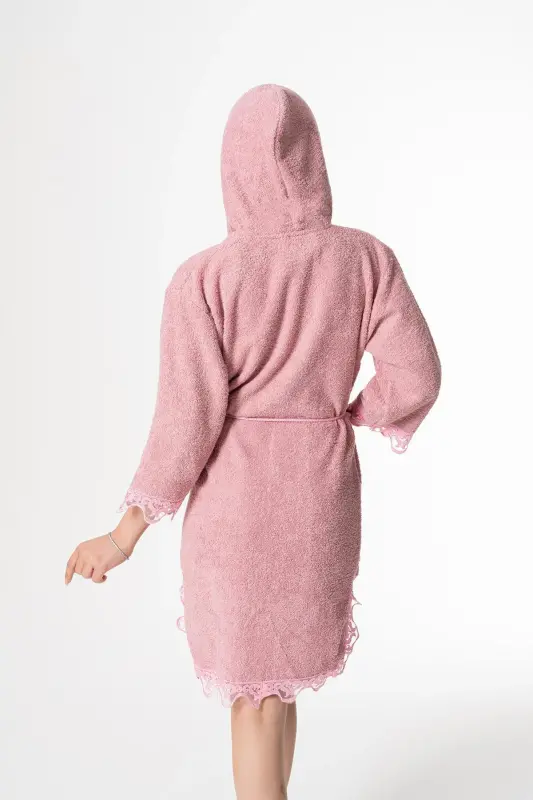 Rosa Gelin Bornoz Set 5 Parça Dantelli Çeyizlik Takım-Pembe - 4