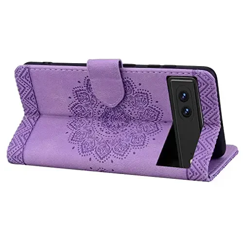 Rosbtib Flip Case for Google Pixel 8, Durable PU Leather Wallet Case with Card Holder Protective Cover for Pixel 8 - Mandala Purple - 3