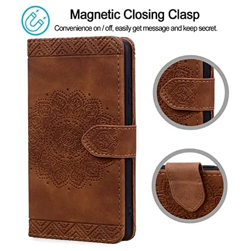 Rosbtib Flip Case for Google Pixel 8, Pixel 8 uchun karta ushlagichli himoya qopqog'i bilan bardoshli PU teri hamyon g'ilofi - Mandala Brown - 5