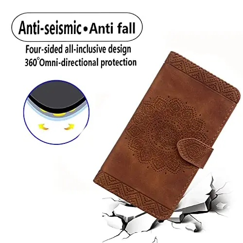 Rosbtib Flip Case for Google Pixel 8, Pixel 8 uchun karta ushlagichli himoya qopqog'i bilan bardoshli PU teri hamyon g'ilofi - Mandala Brown - 6