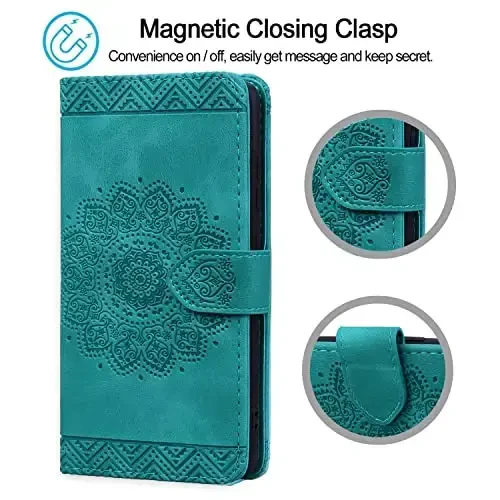 Rosbtib Flip Case for iPhone 15 6.1 Inch Cover, Vintage Premium PU Leather Wallet Phone Case with Mandala Embossed Design Cover for iPhone 15 6.1