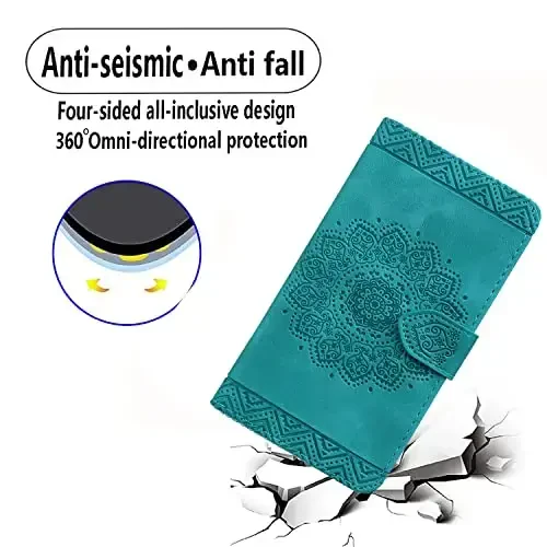 Rosbtib Flip Case for iPhone 15 6.1 Inch Cover, Vintage Premium PU Leather Wallet Phone Case with Mandala Embossed Design Cover for iPhone 15 6.1