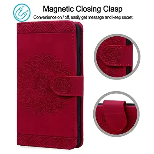 Rosbtib Flip Case for iPhone 15 6.1 Inch Cover, Vintage Premium PU Leather Wallet Phone Case with Mandala Embossed Design Cover for iPhone 15 6.1