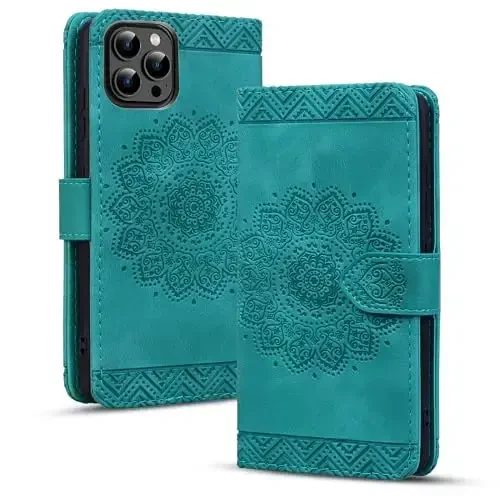 Rosbtib Flip Case for iPhone 15 Pro 6.1 Inch Cover, Vintage Premium PU Leather Wallet Phone Case with Mandala Embossed Design Cover for iPhone 15 Pro 6.1