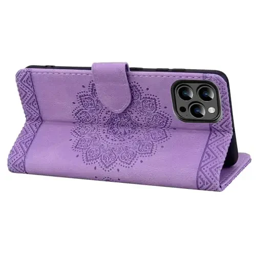 Rosbtib Flip Case for iPhone 15 Pro 6.1 Inch Cover, Vintage Premium PU Leather Wallet Phone Case with Mandala Embossed Design Cover for iPhone 15 Pro 6.1