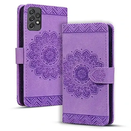 Rosbtib Flip Case for Samsung Galaxy A52 6.5 Inch Cover, Vintage Premium PU Leather Wallet Phone Case with Mandala Embossed Design Cover for Galaxy A52 6.5