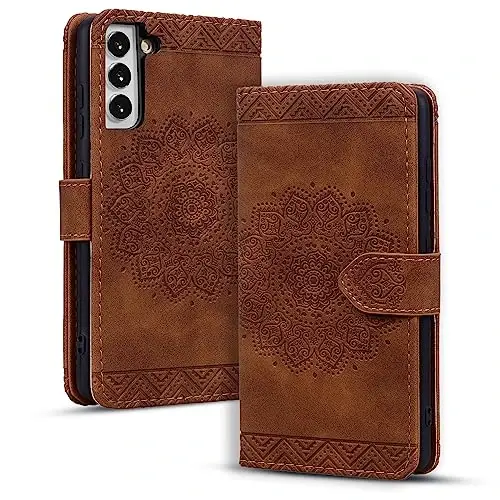 Rosbtib Flip Case for Samsung Galaxy S21 6.2 Inch Cover, Durable PU Leather Mandala Embossed Case with Magnetic Clasp Wallet Phone Cover for Galaxy S21 6.2