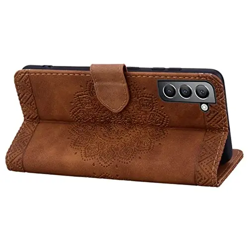 Rosbtib Flip Case for Samsung Galaxy S21 6.2 Inch Cover, Durable PU Leather Mandala Embossed Case with Magnetic Clasp Wallet Phone Cover for Galaxy S21 6.2