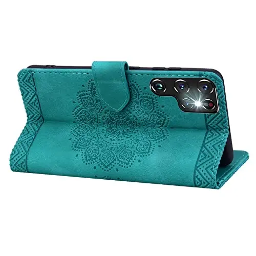 Rosbtib Flip Case for Samsung Galaxy S24 Ultra, Durable PU Leather Wallet Case with Card Holder Protective Cover for Galaxy S24 Ultra - Mandala Green - 3