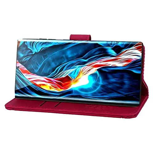 Rosbtib Flip Case for Samsung Galaxy S24 Ultra, Durable PU Leather Wallet Case with Card Holder Protective Cover for Galaxy S24 Ultra - Mandala Red - 2