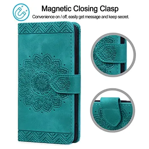 Rosbtib Flip Case for Samsung Galaxy S25 / Galaxy S24, Durable PU Leather Wallet Case with Card Holder Protective Cover for Galaxy S25 / S24 - Mandala Red - 5