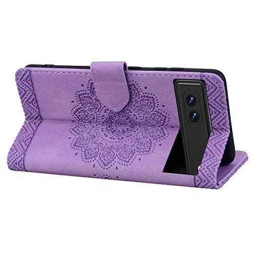 Rosbtib Google Pixel 8 uchun Flip Case, Pixel 8 uchun kartalar ushlagichi himoya qopqog'i bilan bardoshli PU teri hamyon g'ilofi - Mandala binafsha - 3
