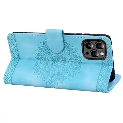 Rosbtib iPhone 15 Pro Max 6.7 dyuym uchun Flip Case, Vintage Premium PU Charm Hamyon Telefon Qutisi Mandala Naqshli Dizayn Qopqog'i iPhone 15 Pro Max 6.7