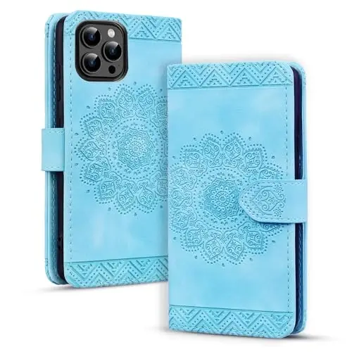 Rosbtib iPhone 15 Pro Max 6.7 dyuym uchun Flip Case, Vintage Premium PU Charm Hamyon Telefon Qutisi Mandala Naqshli Dizayn Qopqog'i iPhone 15 Pro Max 6.7