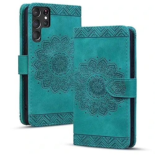 Rosbtib Samsung Galaxy S24 Ultra uchun flip gʻilofi, bardoshli PU charm hamyon gʻilofi, Galaxy S24 Ultra uchun karta ushlagichi himoya qopqogʻi - Mandala jigarrang - 1